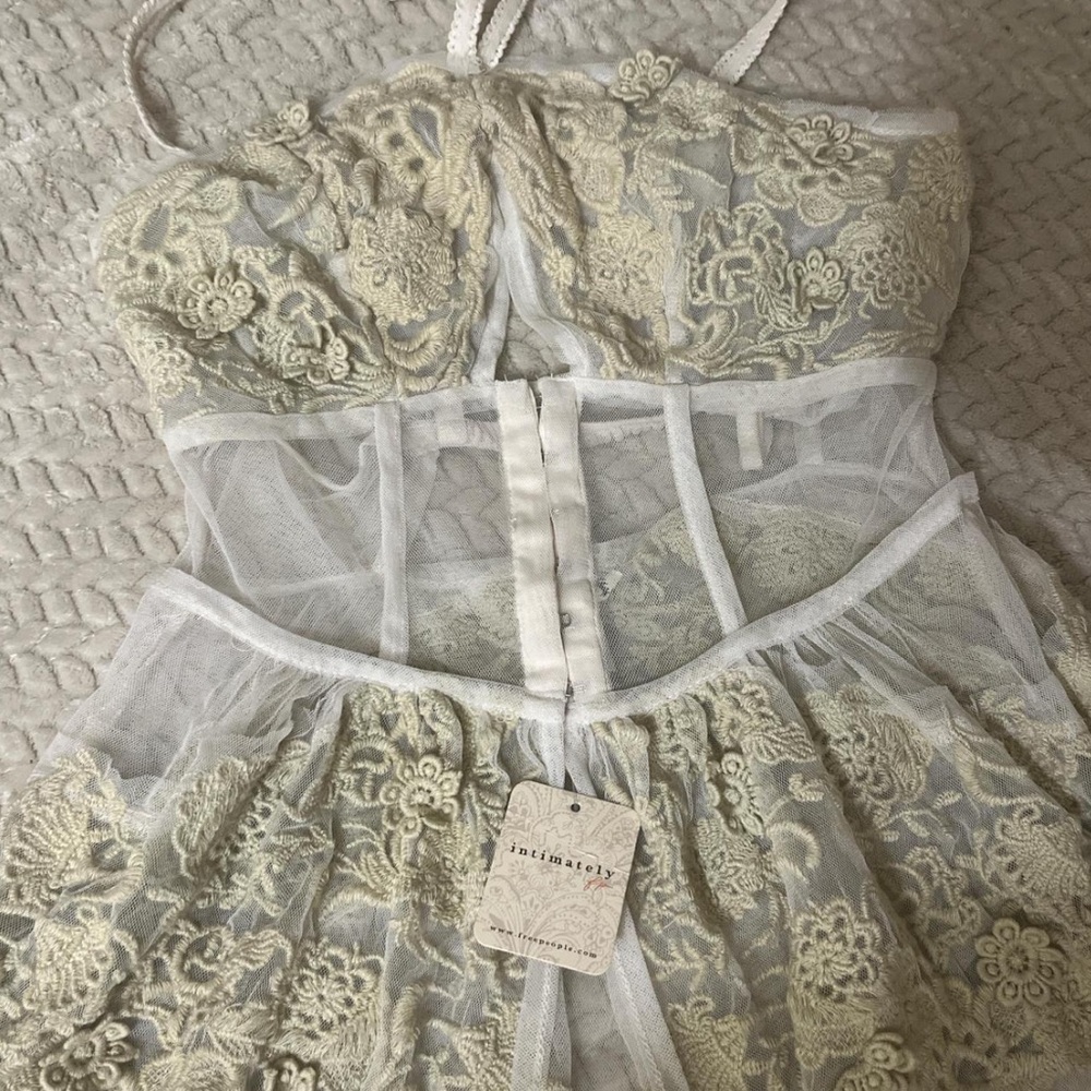 Free People Lace Chemise in Cream and White